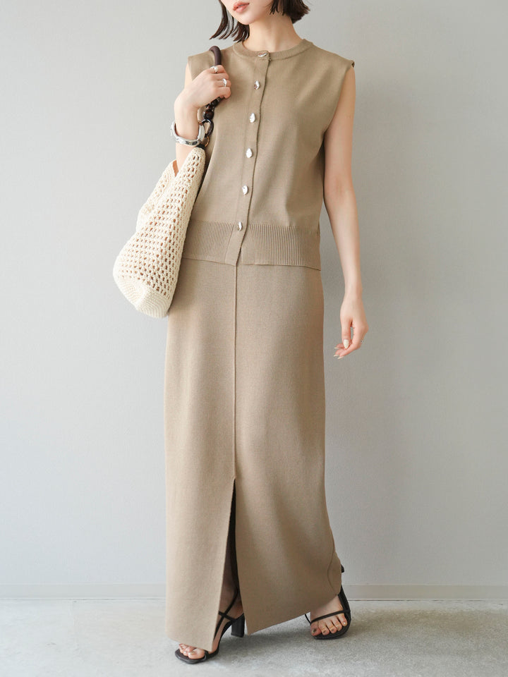 [予約]レーヨンポリIラインニットスカート/ベージュ