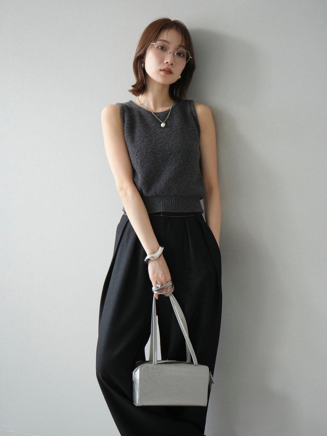 [予約]ブークレニットタンクトップ/チャコール