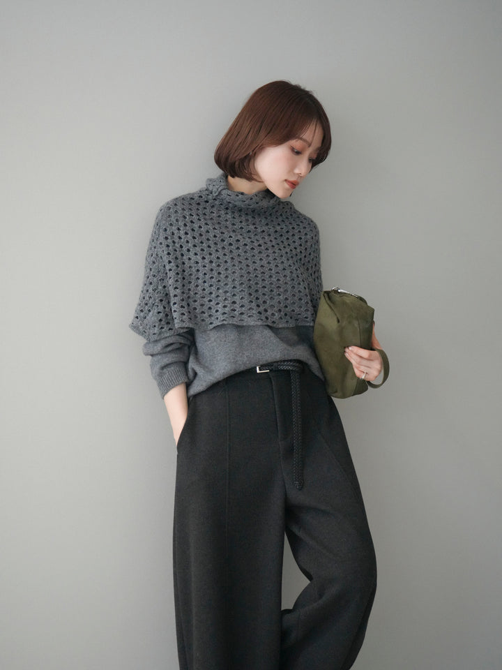 [予約]メッシュケープアンサンブルニットプルオーバー/darkgray