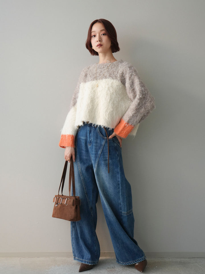 [予約]裏起毛加工デニムカーブパンツ/blue