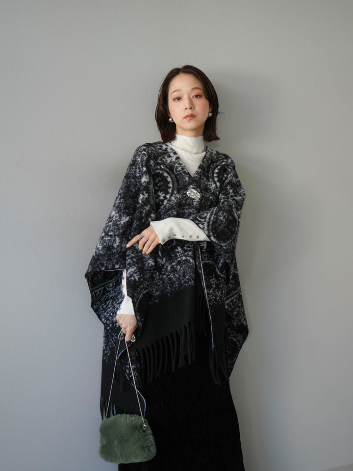 [SET]アブストラクト柄ストールポンチョ+選べるアクセセット(2set)