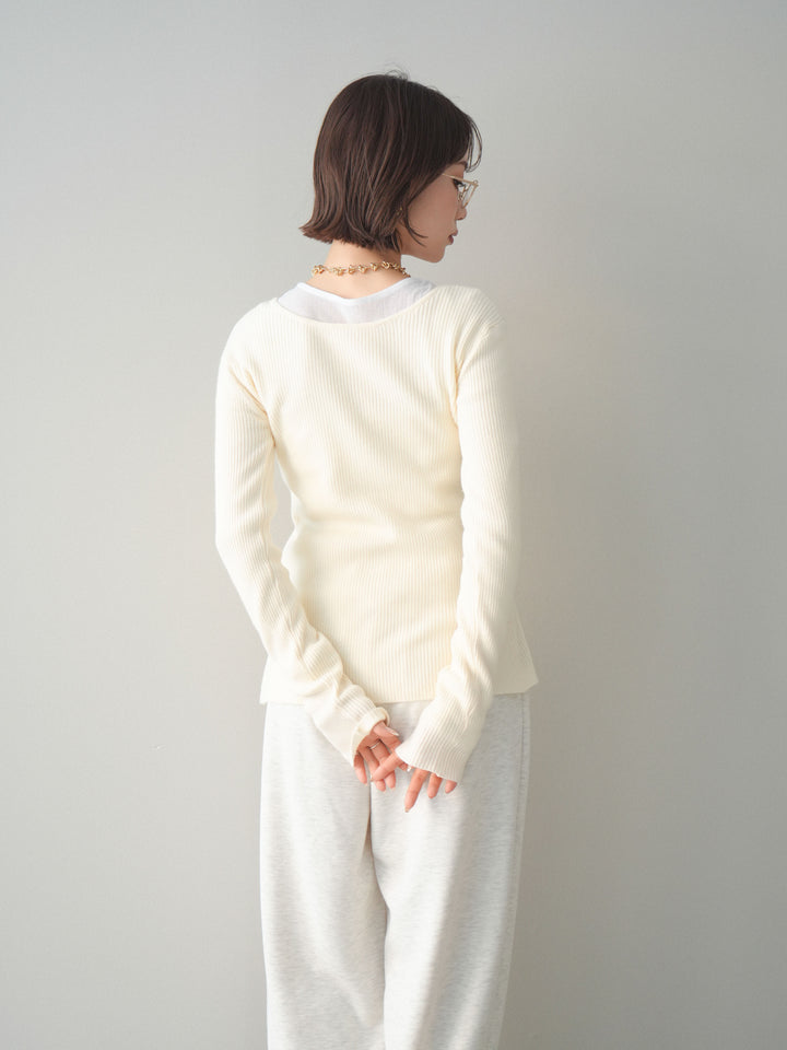 [予約]前後2WAYリブ編みクルーネックカーディガン/ivory