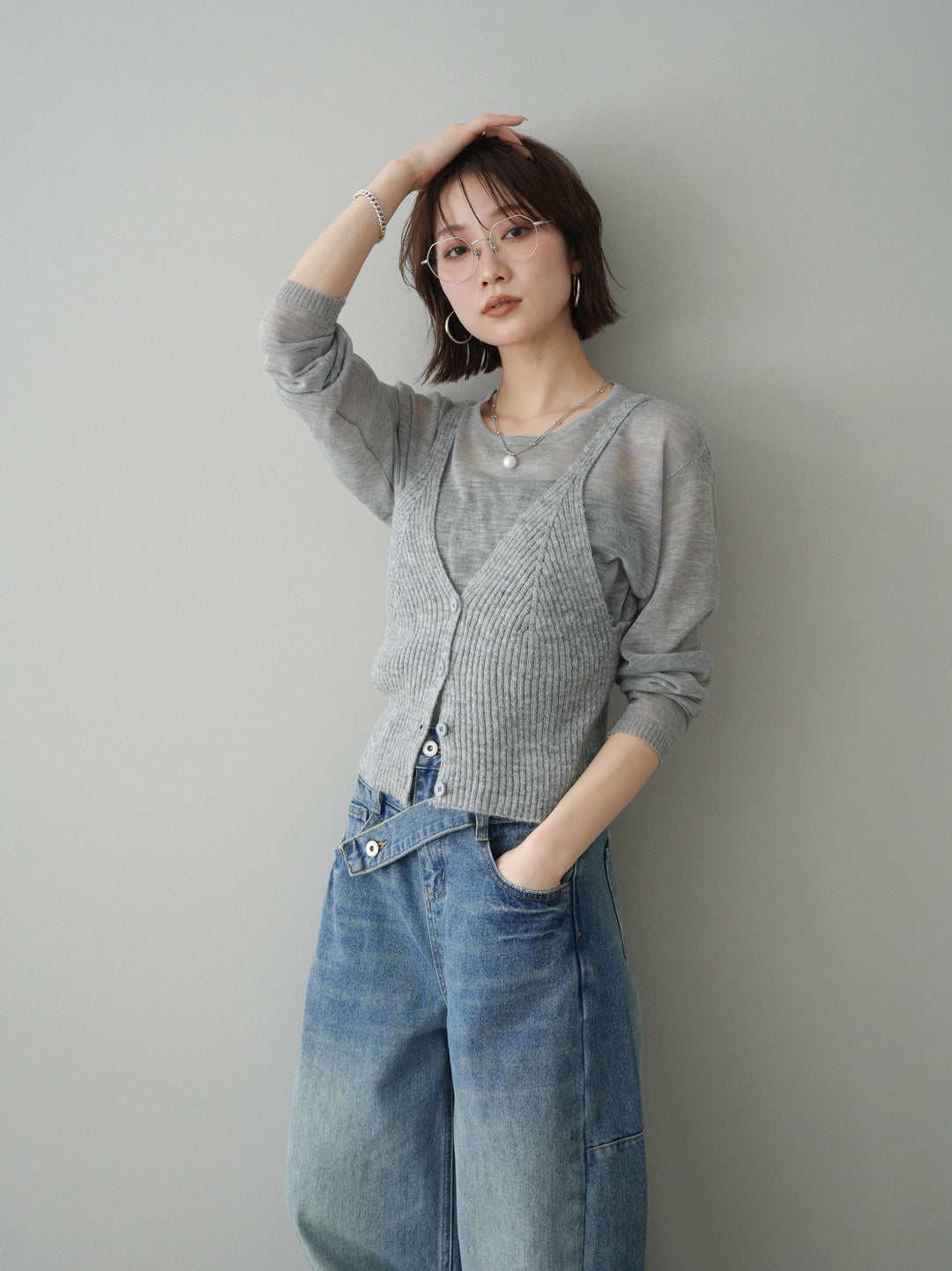 [予約]ビスチェアンサンブルシアーニット/gray