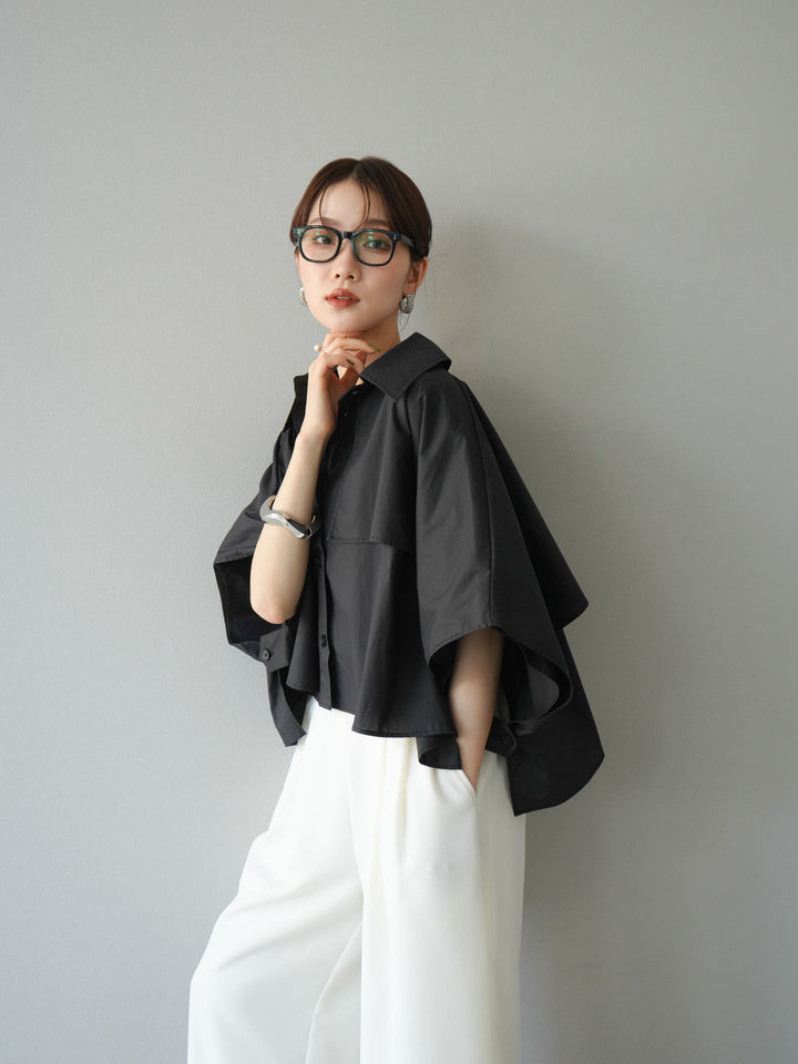 [予約]ポンチョショートシャツ/ブラック