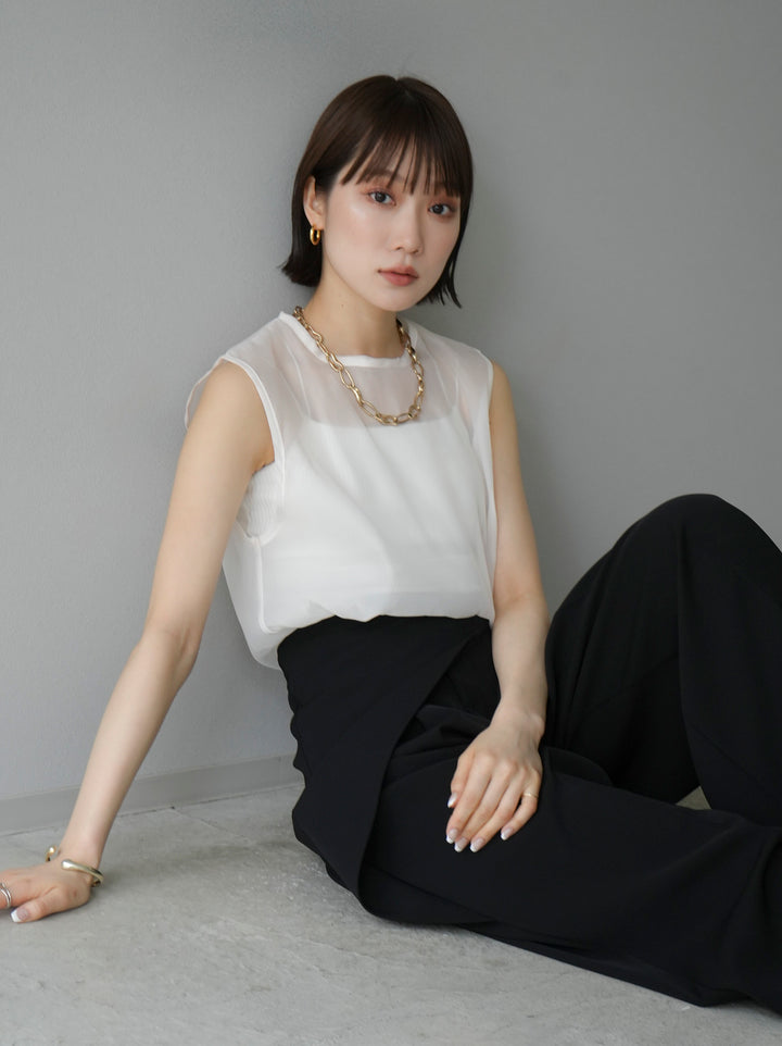 [SET] Organza sleeveless top + wrap wide pants (2set)