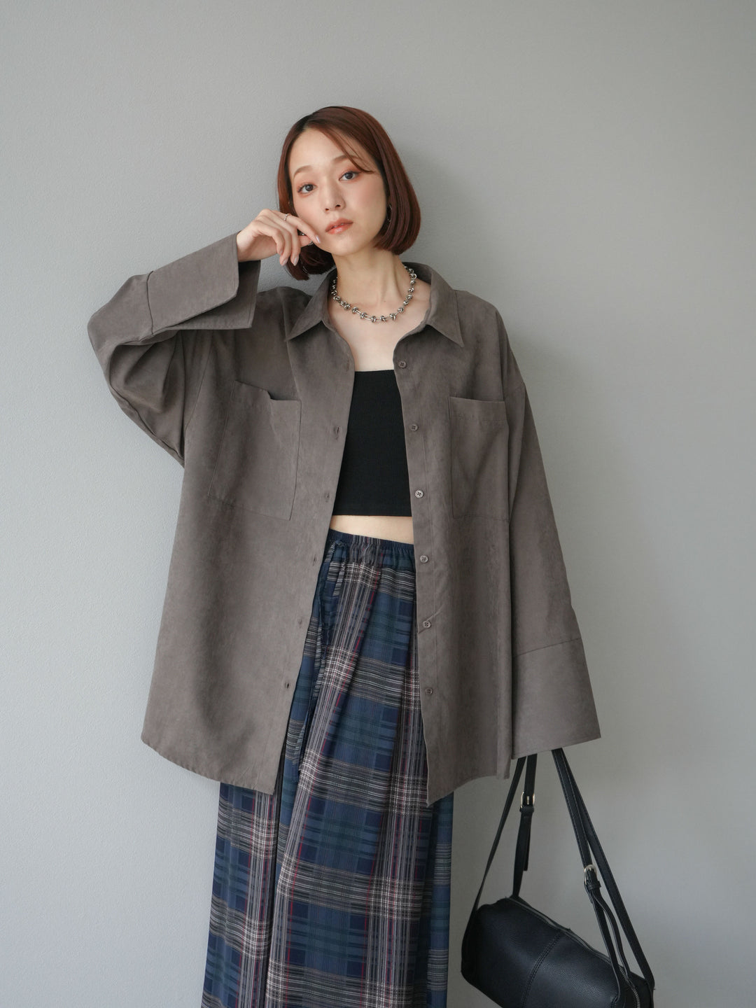 [予約]スエードライクBIGカフスオーバーシャツ/ブラウン