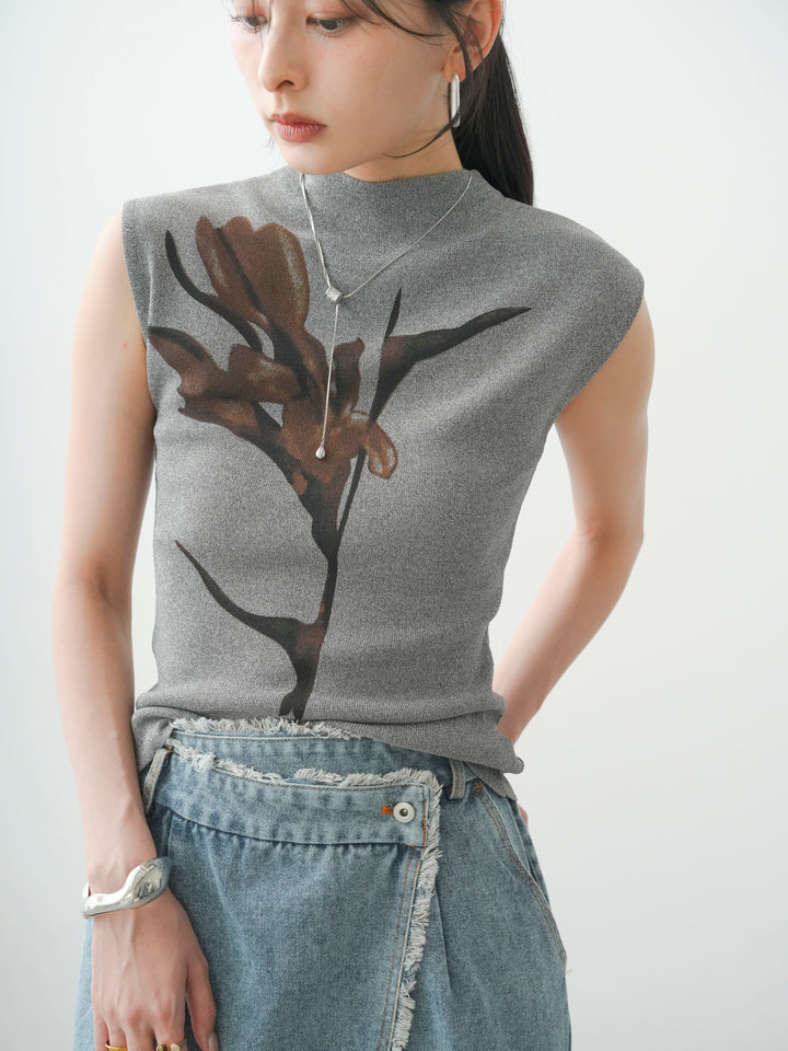 [予約]ビッグフラワーフレンチニットトップス/gray