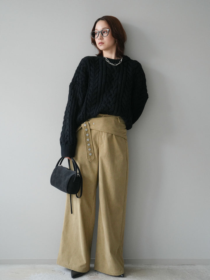 [予約]コーデュロイ巻きベルト付きパンツ/beige