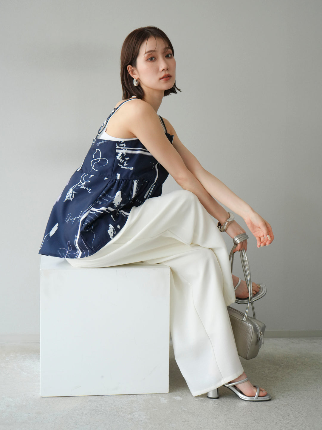 [予約]ペイント柄キャミソール/ネイビー