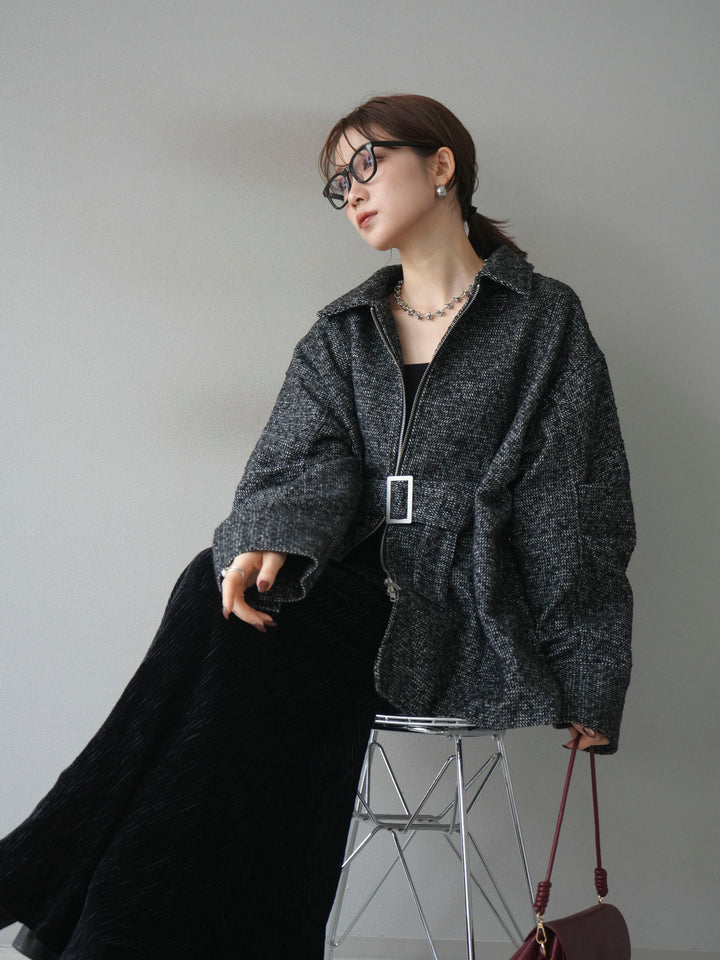 [予約]起毛ツイードベルトぺプラムジャケット/black