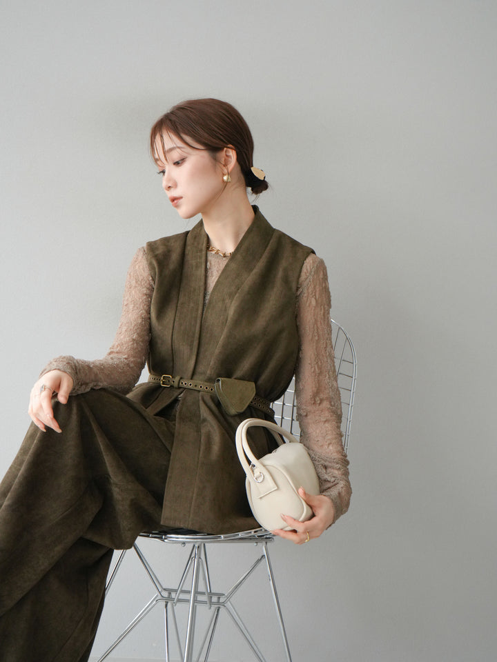 [SET]ポーチベルト付スウェードジレ×パンツSET UP(2set)