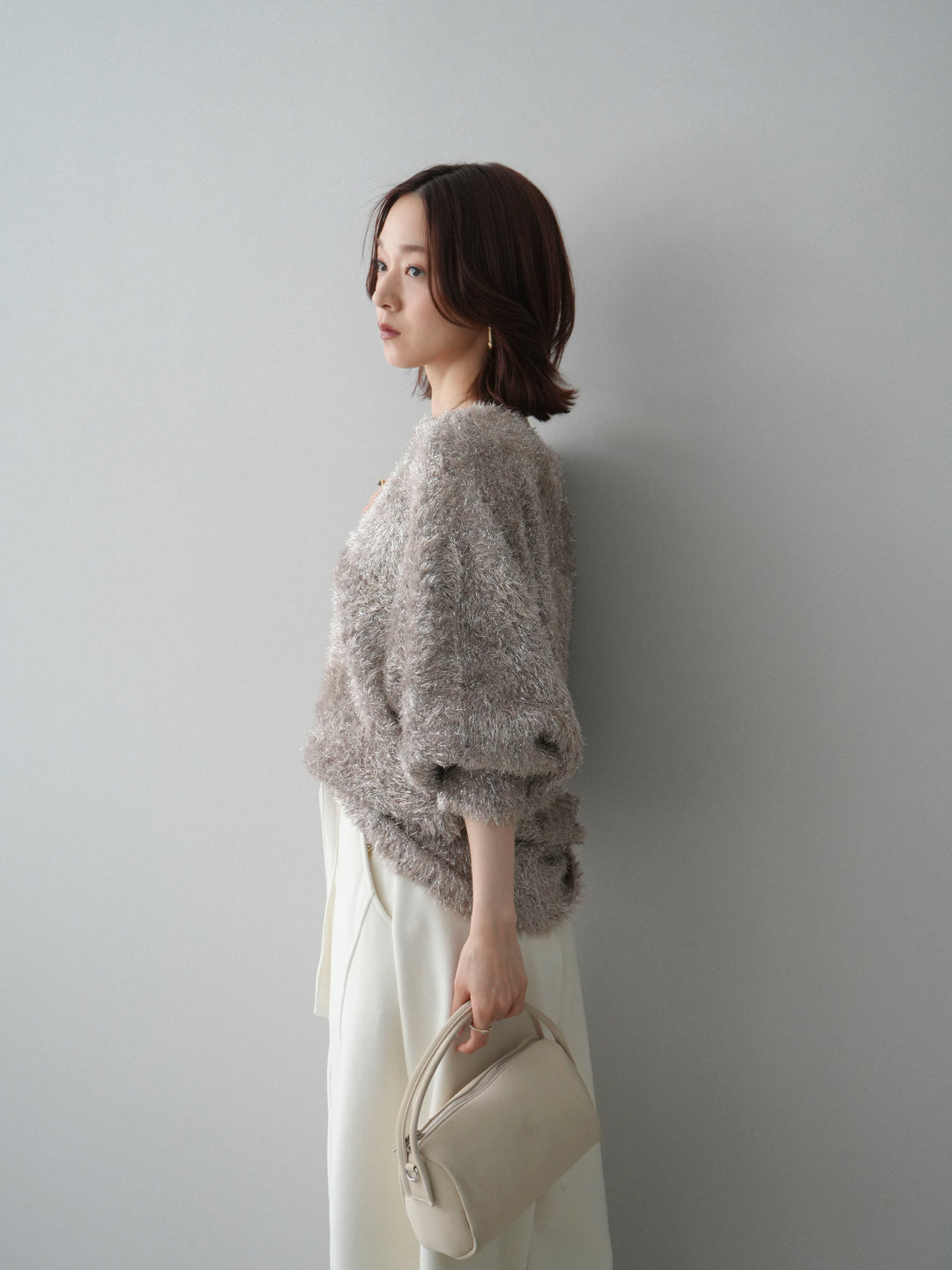 [予約]ラメシャギードルマンニットプルオーバー/beige