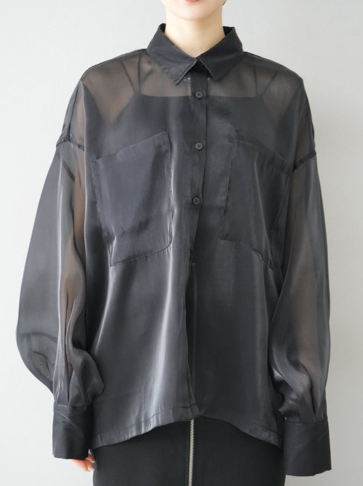 [Pre-order] Organza Pocket Design Shirt/Black