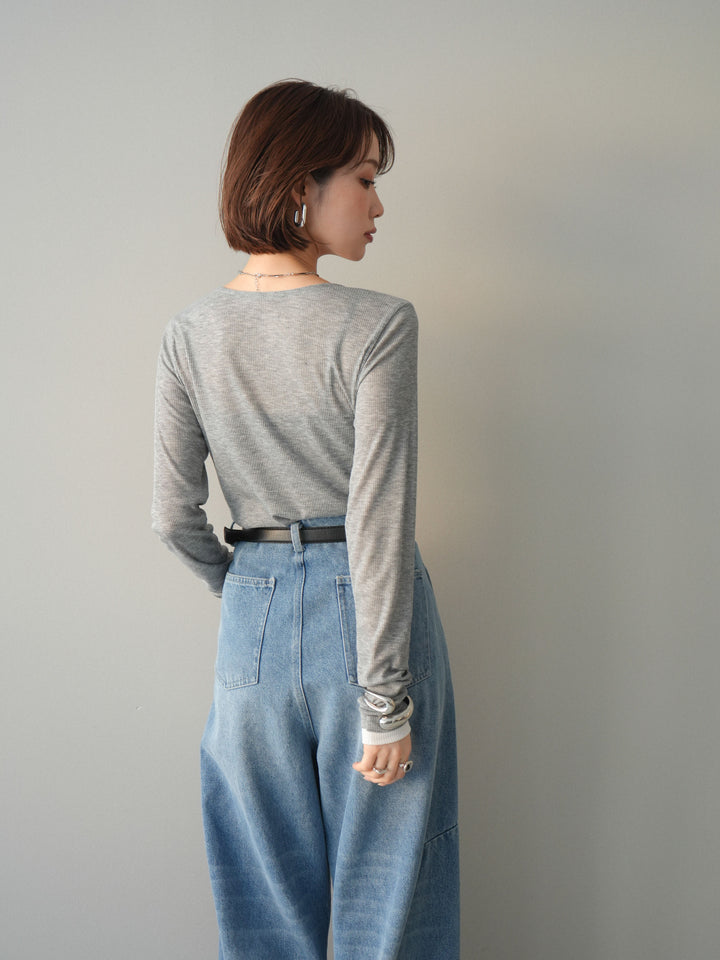 [予約]シアーリブバイカラーカーディガン/gray