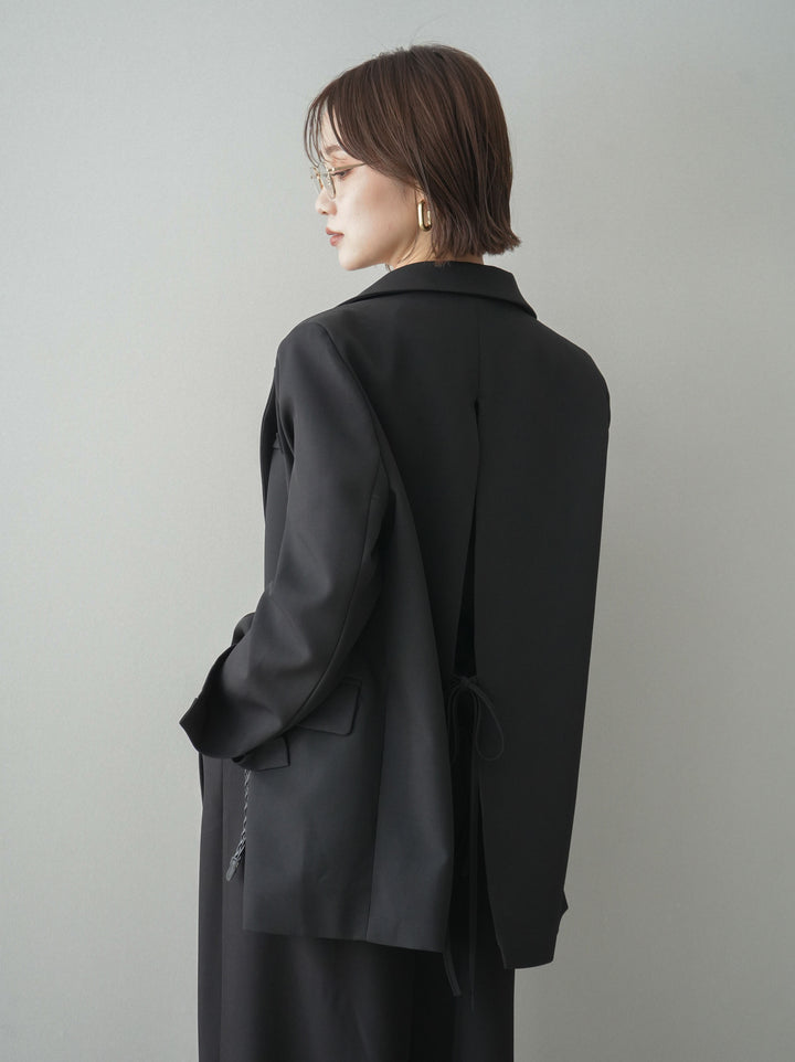 [SET]バックスリットデザインジャケット+ノースリサテンレースキャミソール(2set)