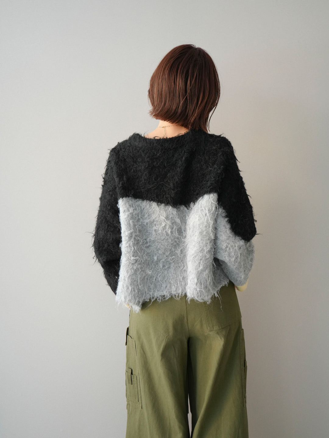 [SET]バイカラーモヘアタッチニットプルオーバー+コットンタックループパンツ(2set)