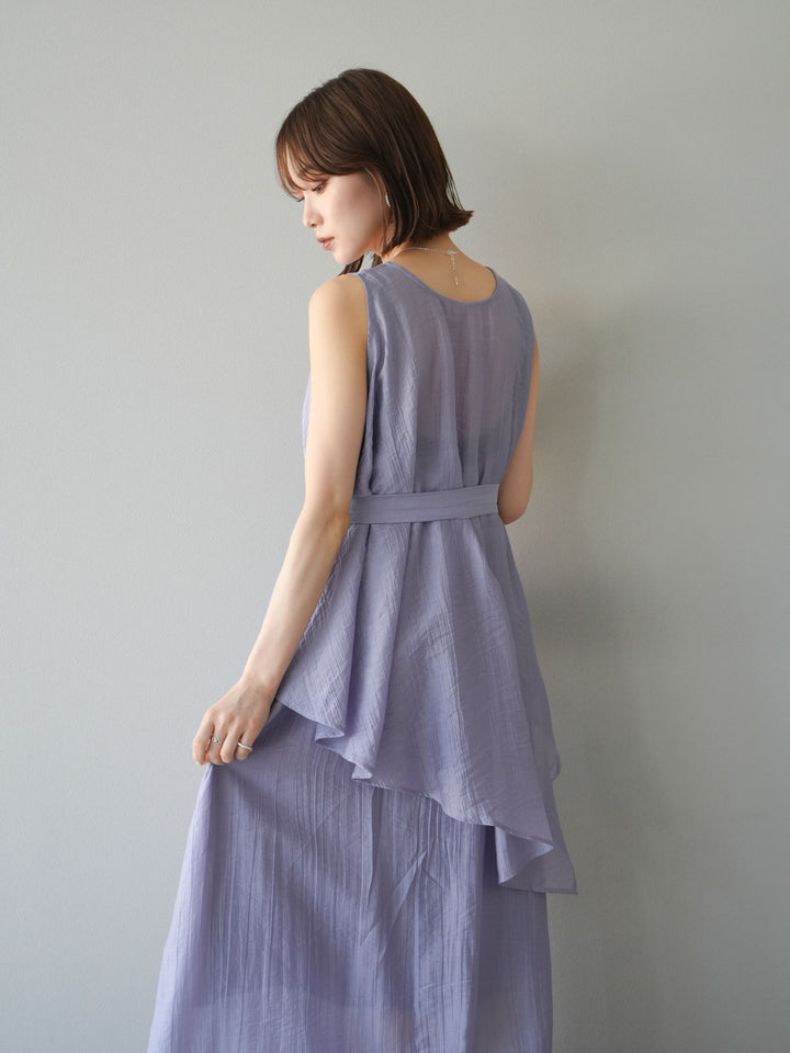 [SET]ワッシャーシアーアシメブラウス＆キャミワンピース+選べるアクセセット(2set)