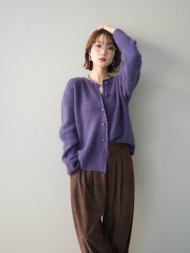 [予約]くるみボタンニットカーディガン/purple