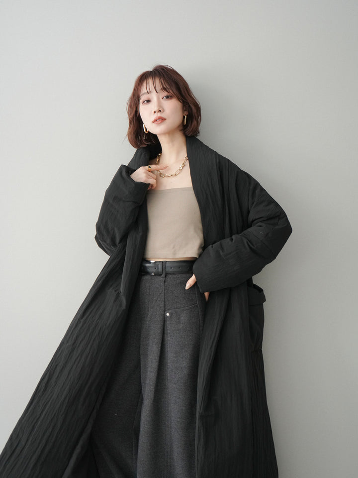 [SET]ロングダウンコート+カップ付テレコリブベアキャミソール+ベルト付起毛コクーンパンツ(3set)