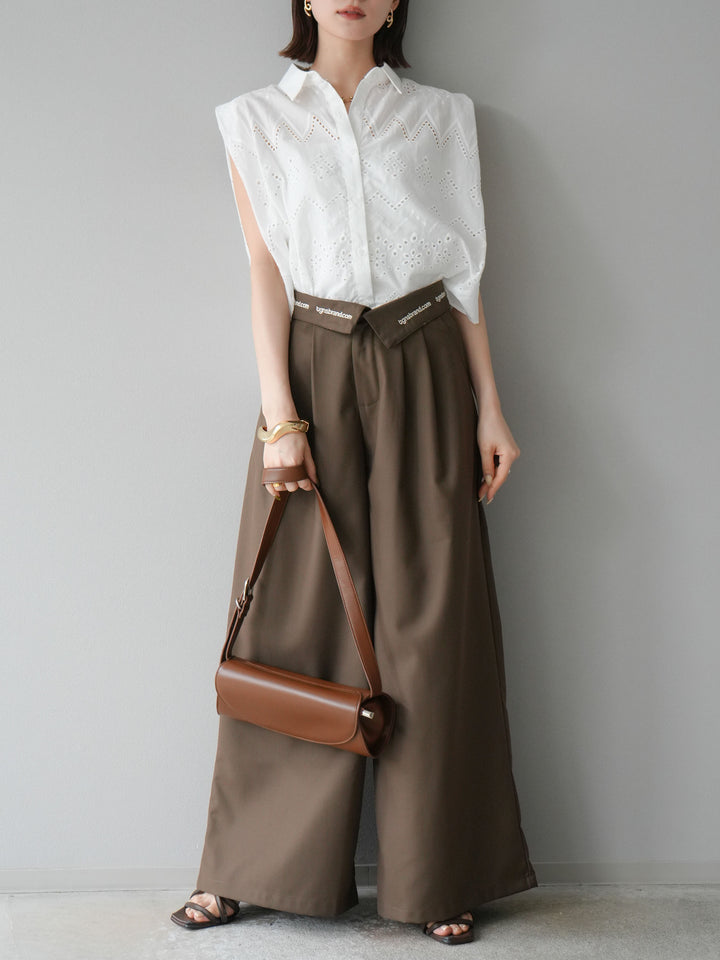 [予約]エンブロイダリーレースタックショルダーブラウス/ホワイト