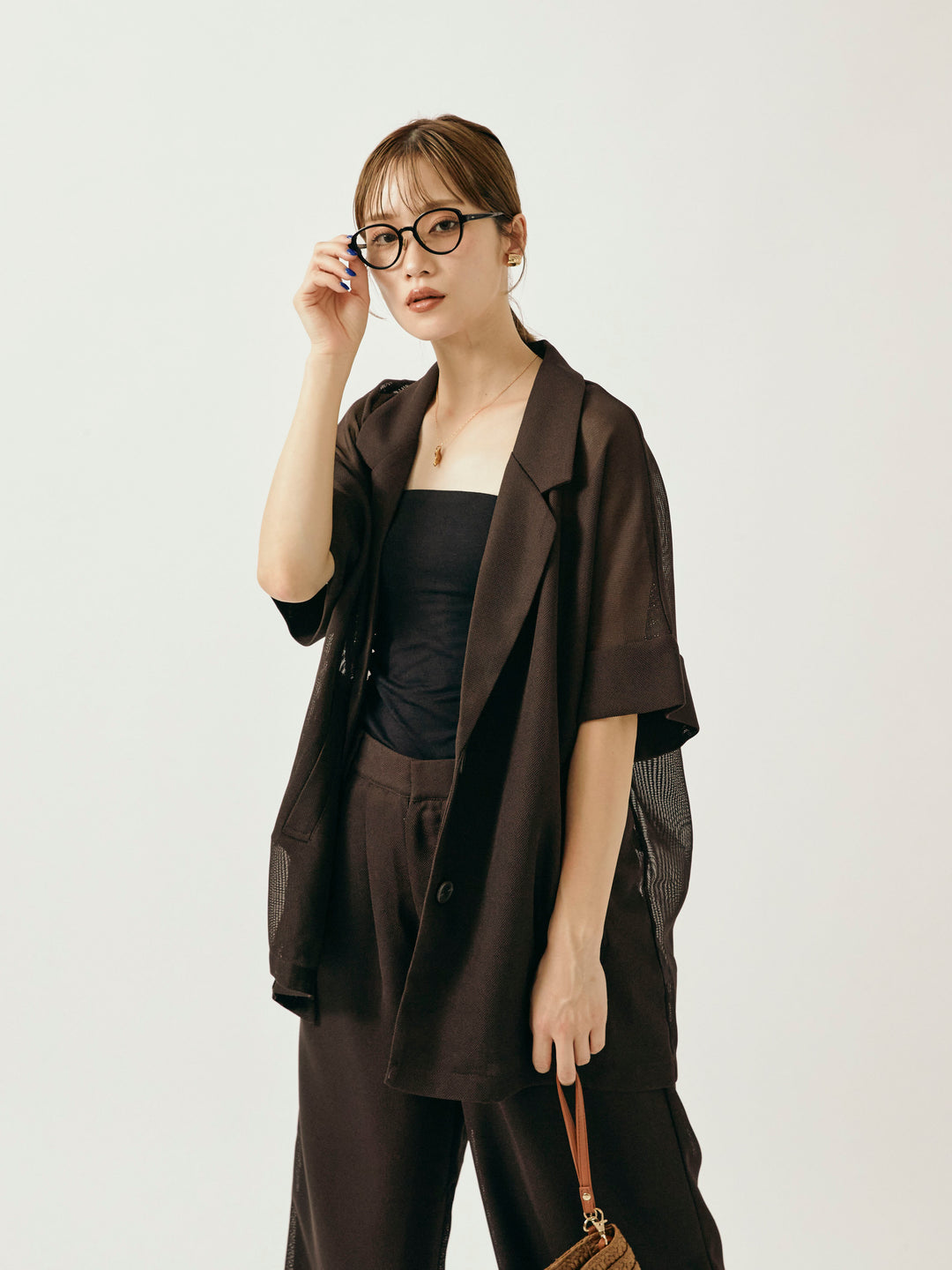 【Allure】[SET]メッシュハーフテーラードジャケット+メッシュハーフテーラードジャケット(2set)