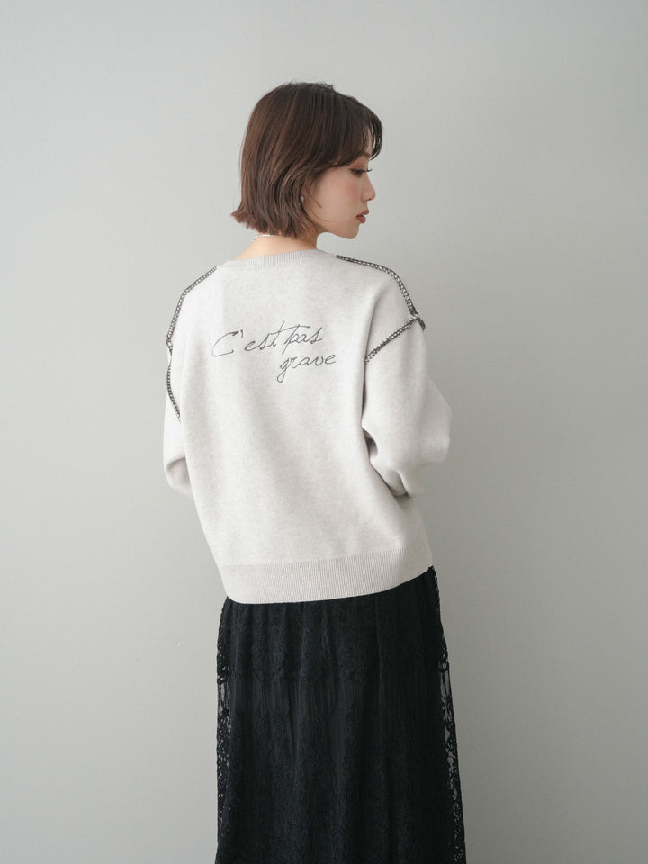 [SET]バックロゴ刺繍配色ステッチニットプルオーバー+選べるアクセセット(2set)