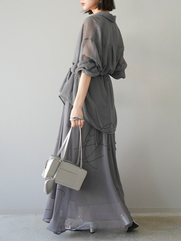 [SET]ペンタッチシフォンキャミワンピース+ペンタッチシフォンシャツ(2set)