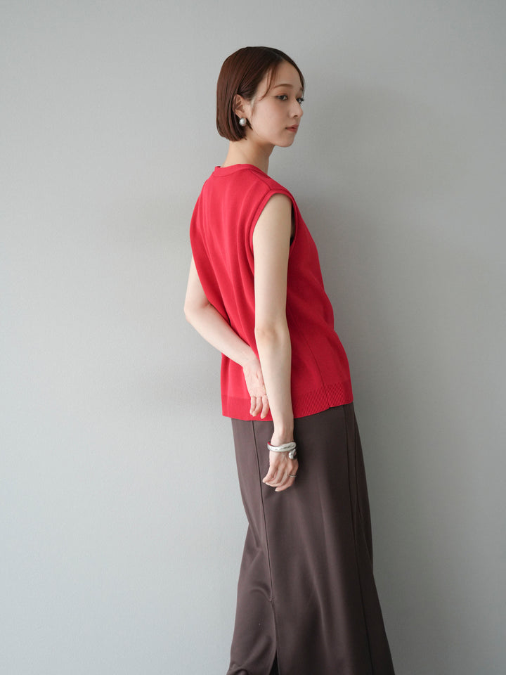 [SET]Vネックレーヨンニットベスト+スウェットロングスカート(2set)