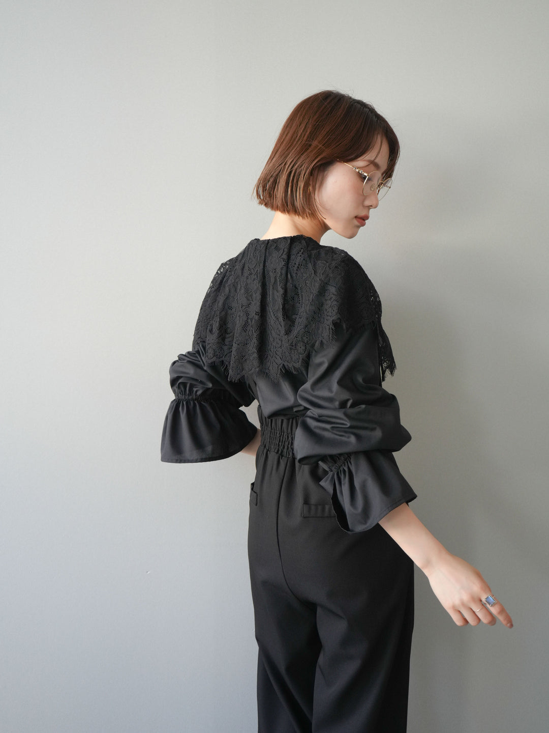 [予約]ビッグレースカラーブラウス/black