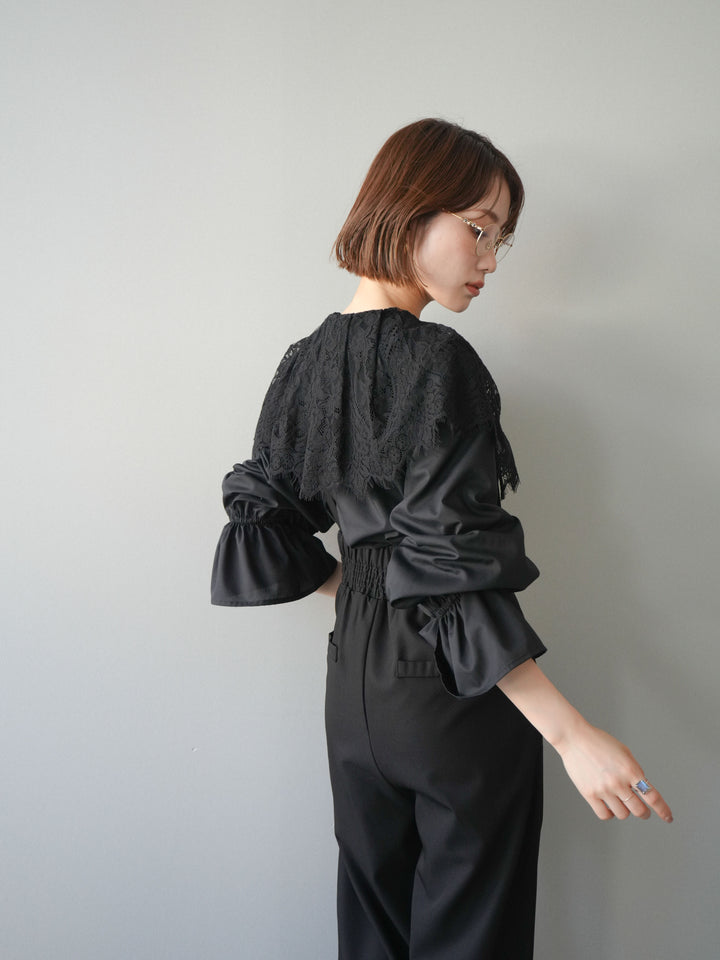 [予約]ビッグレースカラーブラウス/black