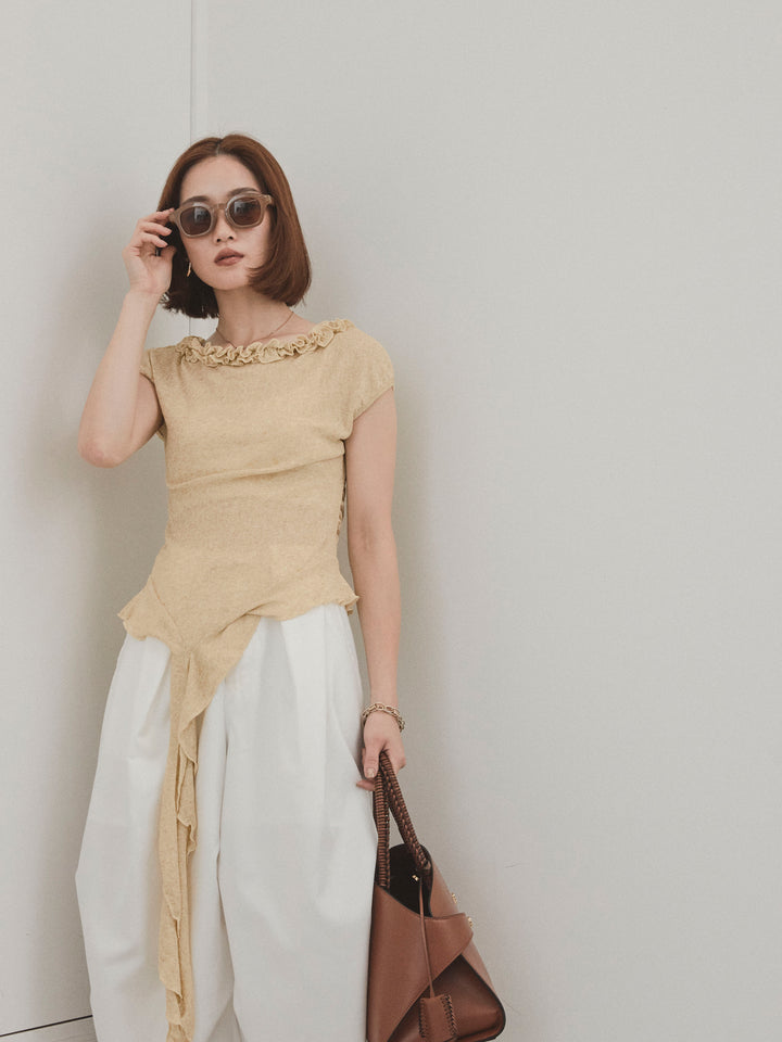 [套裝] 荷葉邊透視針織背心 + 設計環側褶褲 (2 套)