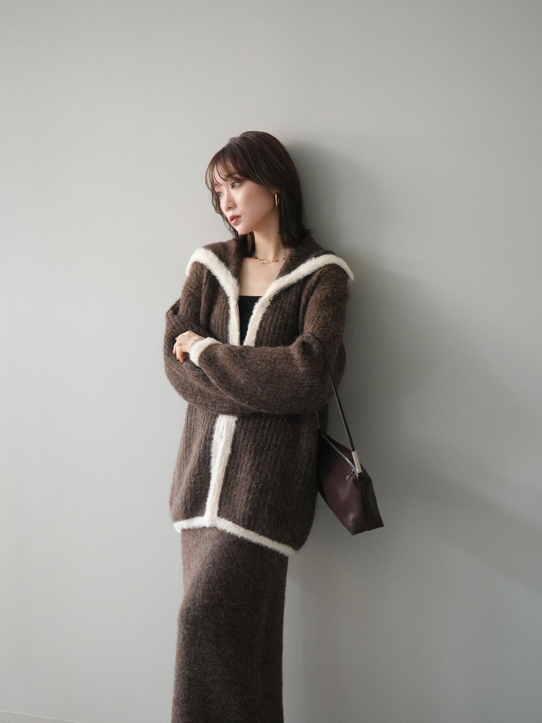 [SET]襟付き配色シャギーニット＆ロングスカートSET UP(2set)