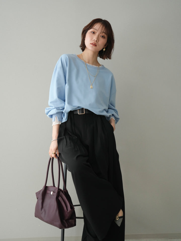 [予約]袖レースカットバルーンプルオーバー/sax