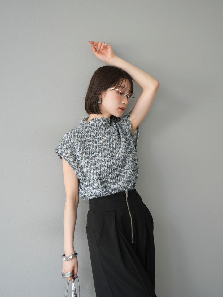 [SET] 多色隨機百褶法式上衣+拉鍊褶襉寬褲（2件套）