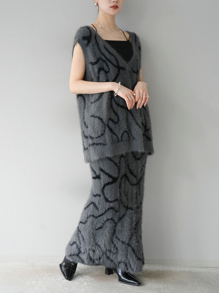 [預訂] Line 毛絨針織半身裙/炭灰