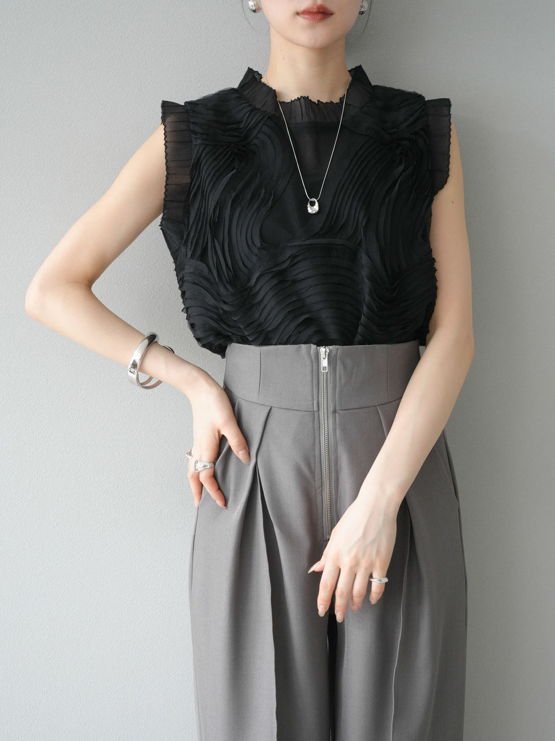 [SET]チュールジャガードノースリブラウス+チュールジャガードノースリブラウス(2set)