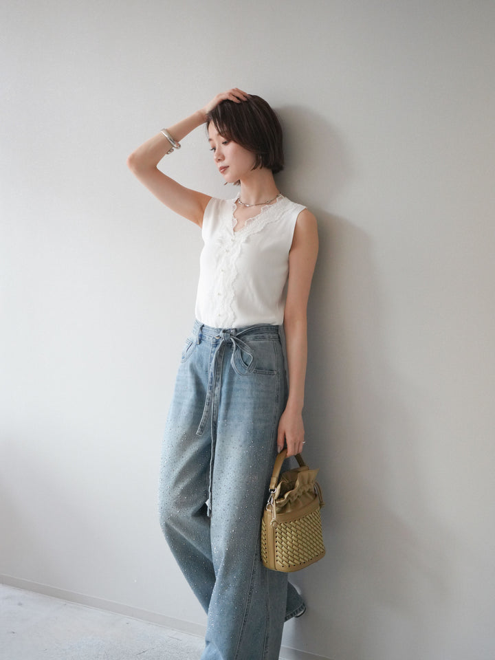 [予約]パールボタンニットタンクトップ/white