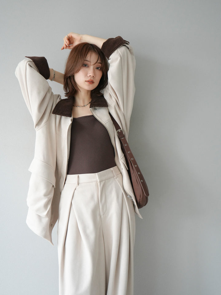 [予約]コーデュロイ襟スウェードミドルジャケット /エクリュ