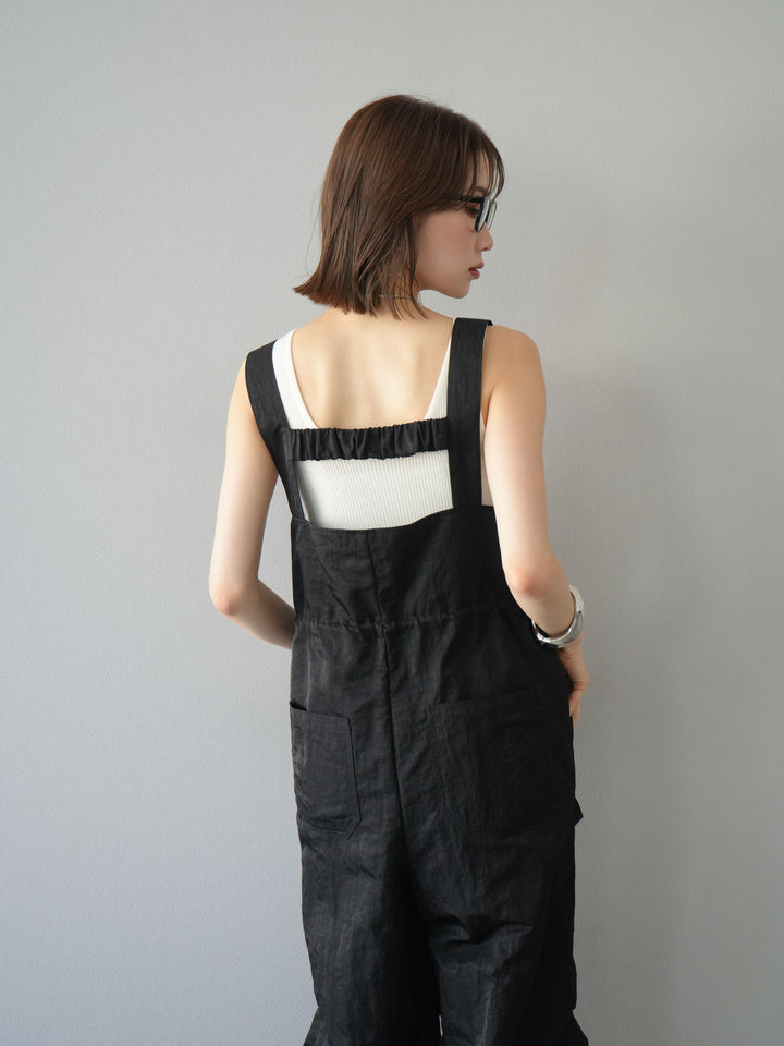 [予約]ナイロンタックデザインサロペット/ブラック