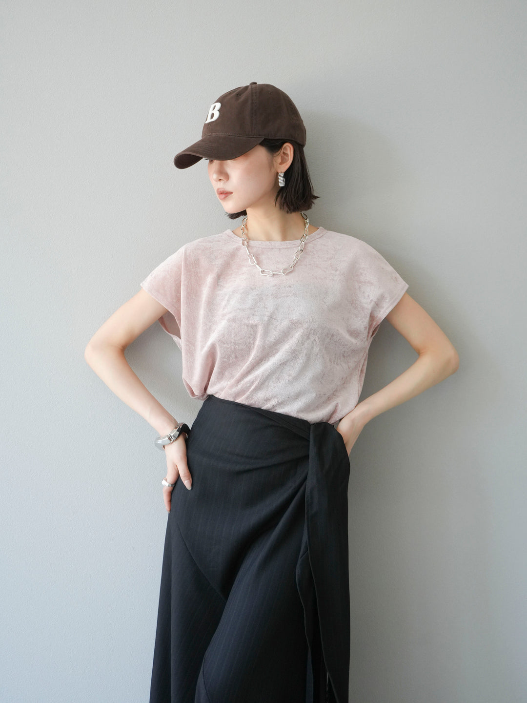 [SET]シアーベロアプルオーバー+サイド巻きツイルスカート(2set)