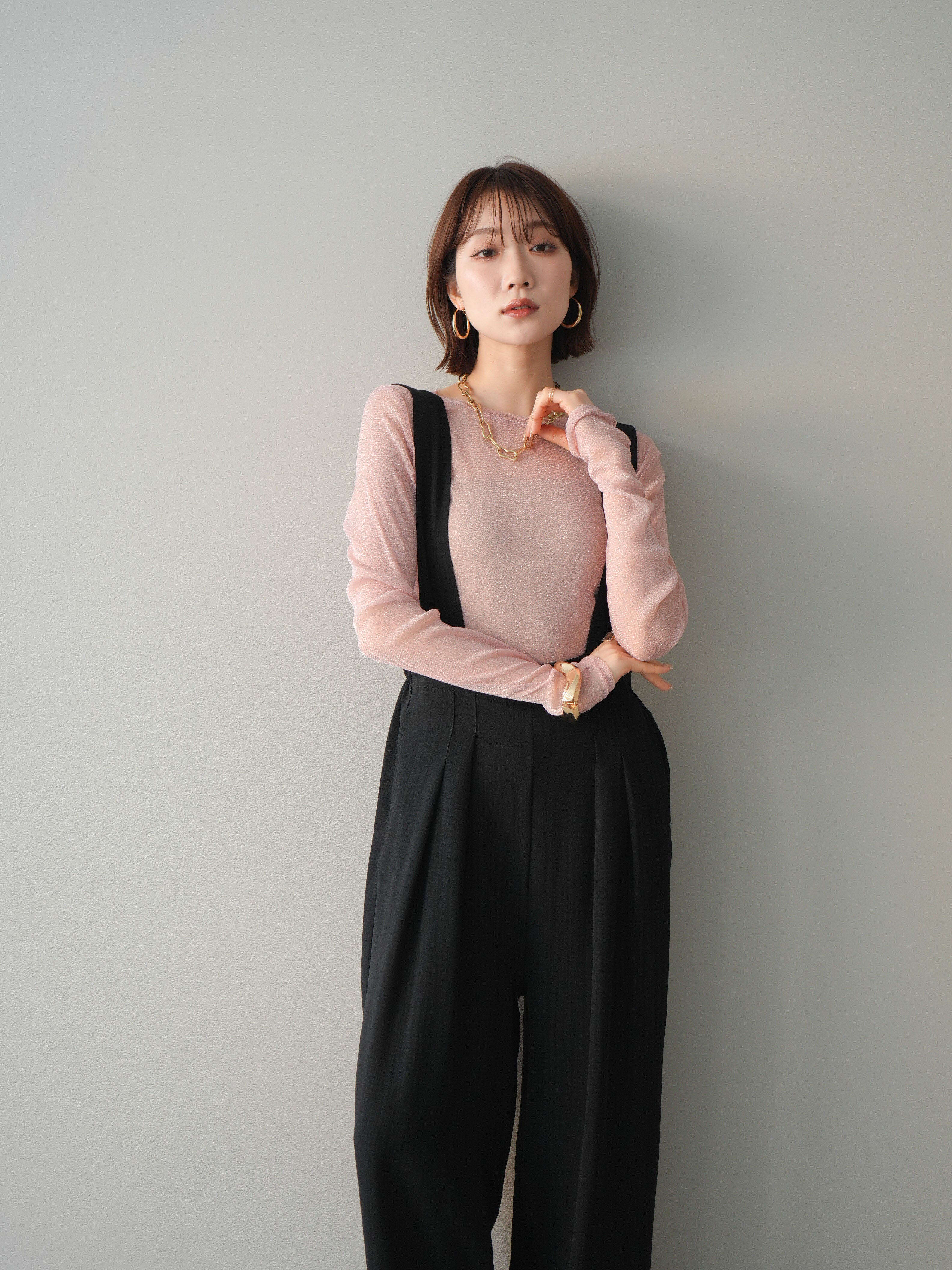 ★あゆ‼︎★ champdelarose サロペット　ブラック 予約]シボ加工ハイウエストタックサロペット/black – Lumier
