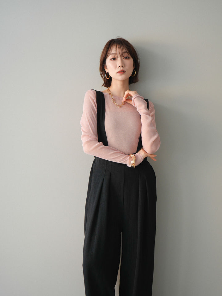 [予約]シボ加工ハイウエストタックサロペット/black