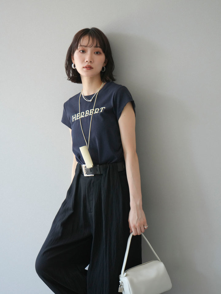 [予約]刺繍ロゴTシャツ＆レザーポーチネックレスSET /ネイビー