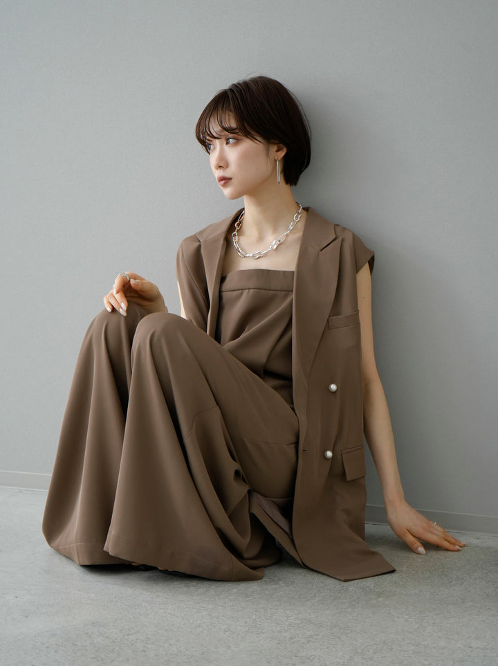 [SET] Pearl button tailored jacket vest + draped asymmetric all-in-one (2set)