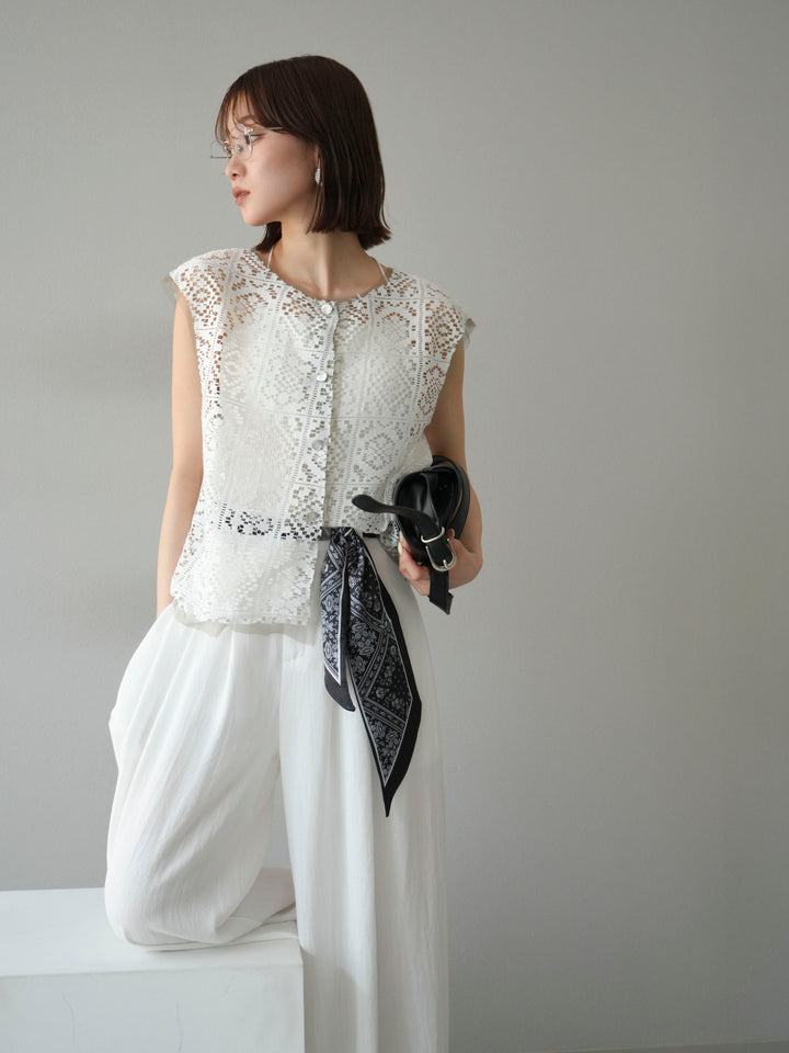 [予約]ブロックレースベスト/オフホワイト