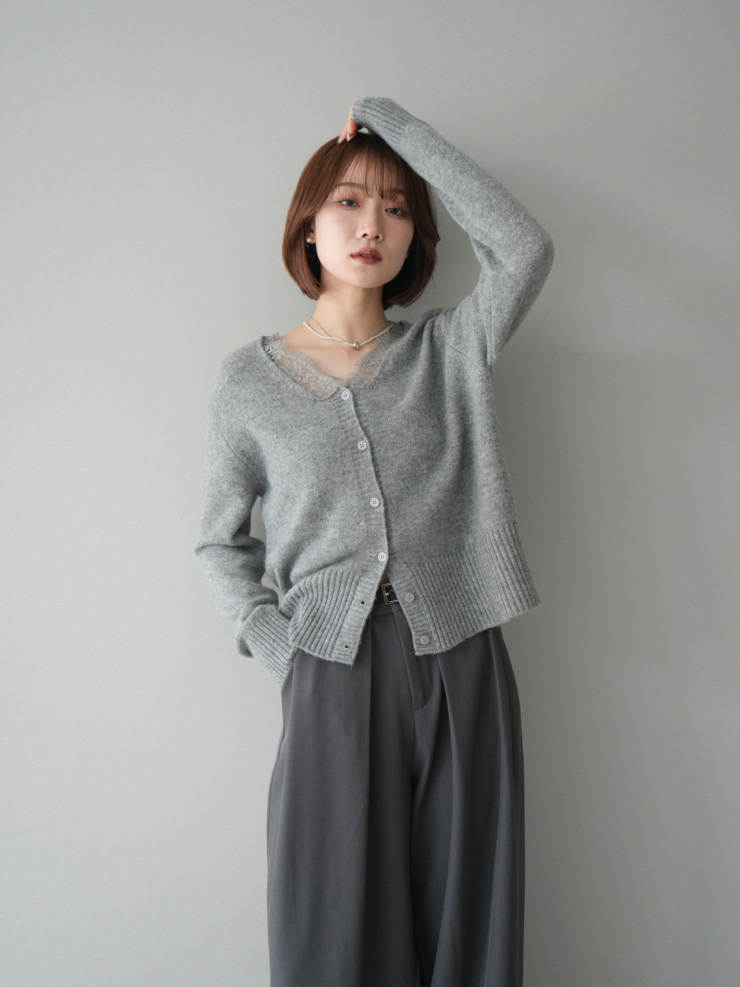 [SET]レースネックニットカーディガン+選べるアクセセット(2set)