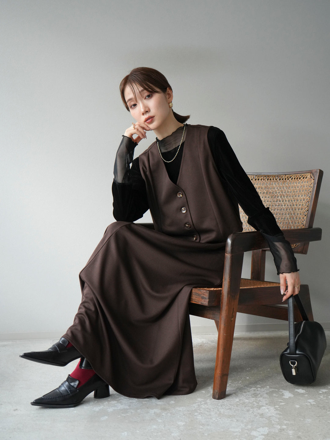 [予約]ポンチノーカラーベスト/ブラウン