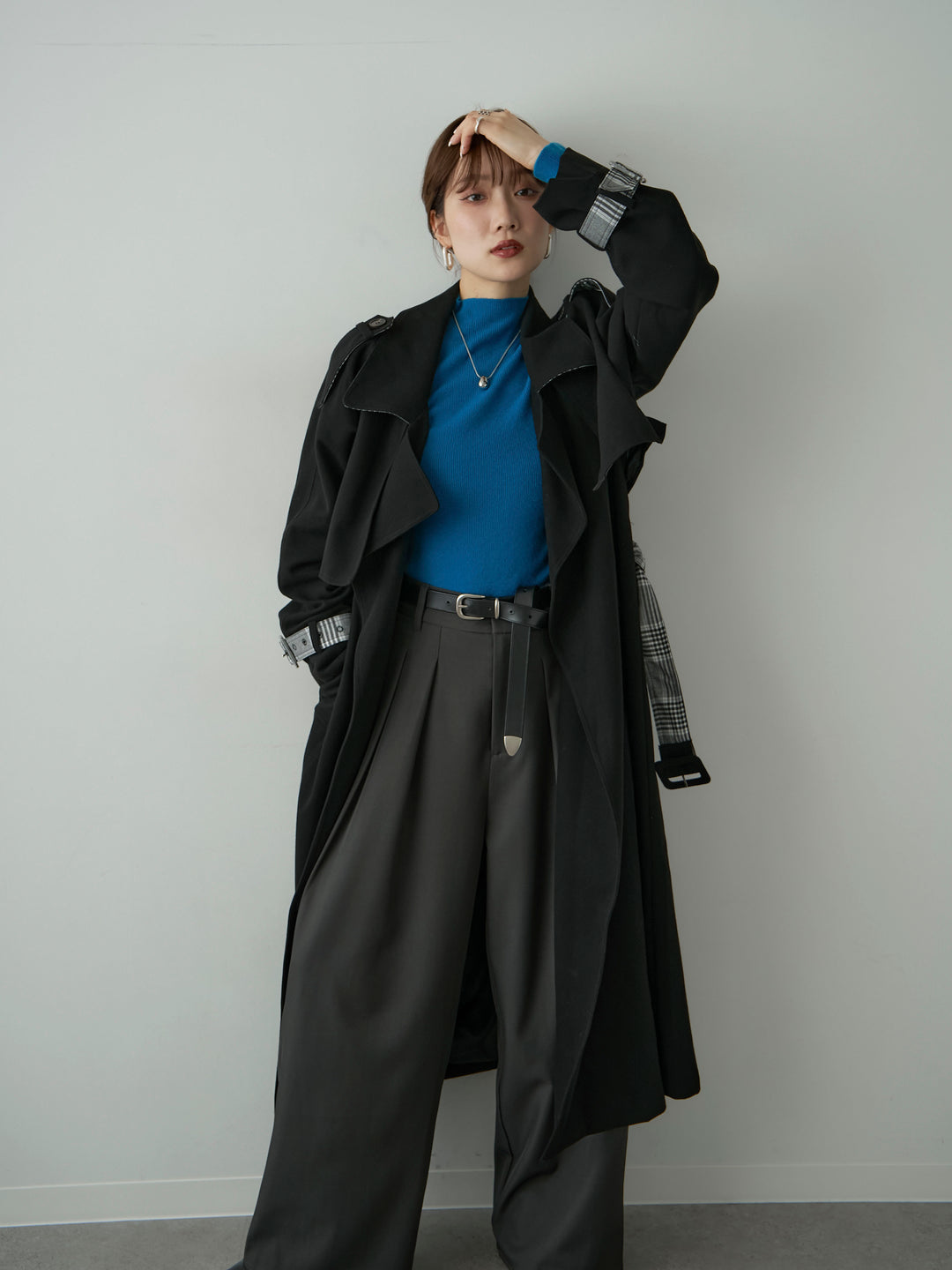 [SET]チェックコンビトレンチコート+選べるアクセセット(2set)