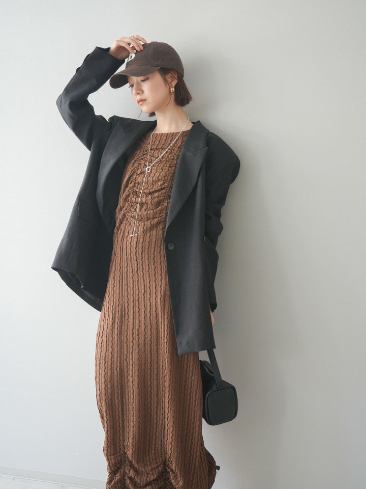 [SET]シャーリングジャガードノースリーブワンピース+エフォートレステイラードジャケット(2set)