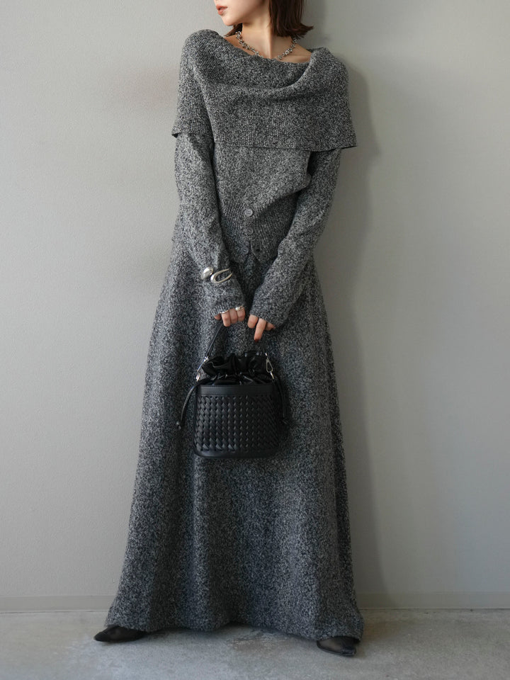 [予約]ミックスヤーンオフショルニットプルオーバー/ブラック